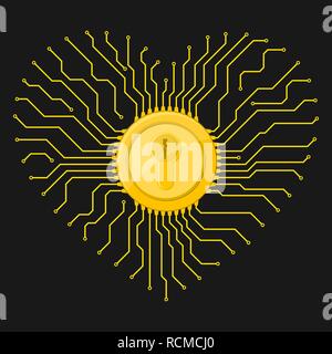 Yellow electronic lock icon in flat design. Vector illustration. Information security concept, on black background Stock Vector