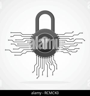 Electronic lock icon in flat design. Vector illustration. Information security concept, isolated on light background Stock Vector