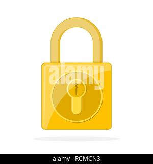 Yellow lock icon in flat design. Vector illustration. Lock sign, isolated on white background Stock Vector