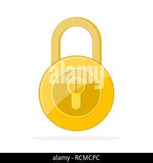 Yellow lock icon in flat design. Vector illustration. Lock sign, isolated on white background Stock Vector