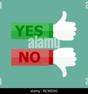 Thumb up and down signs in flat design. Vector illustration. Like and dislike concept. Stock Vector