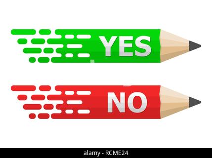 Pencils with Yes and No text. Vector illustration. Colored pencils on white background with shadow. Stock Vector