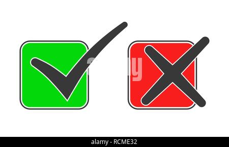 Square frames with Yes and No check marks. Vector illustration. Yes and No check marks. Stock Vector
