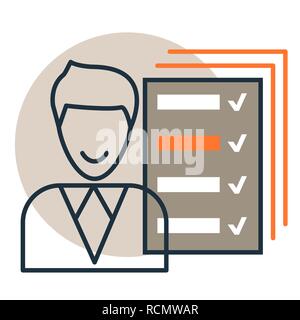 Vector icon of checklist review, survey report with checkboxes. Trendy flat line design style Stock Vector