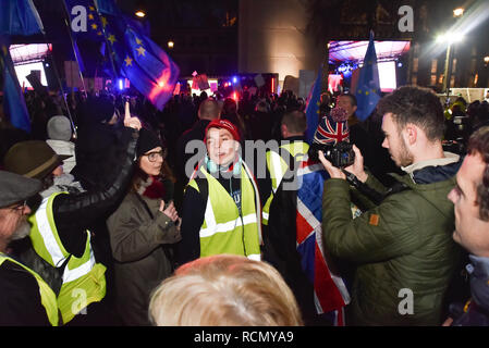 Parliament Square, London, UK.  15th January 2019. A small group of 'yellow vests' briefly walk through the square. Decision day live by the People's Vote rally in Parliament Square. People gather to watch the debate in Parliament and the final vote on the Brexit deal. Credit: Matthew Chattle/Alamy Live News Stock Photo