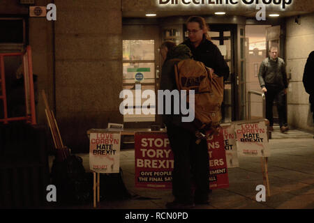 Leeds, UK. 15th January, 2019. Protest in Leeds city centre against May's brexit dealProtest in Leeds city centre against May's brexit deal Credit: Maverick/Alamy Live News Stock Photo
