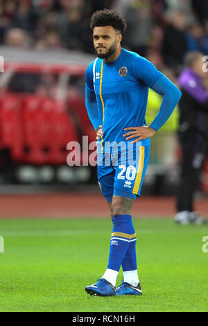 Stoke, UK. 15th Jan, 2019. Shrewsbury Town forward Aaron Holloway (20) during the The FA Cup 3rd Round Replay match between Stoke City and Shrewsbury Town at the Bet365 Stadium, Stoke-on-Trent, England on 15 January 2019. Photo by Jurek Biegus. Editorial use only, license required for commercial use. No use in betting, games or a single club/league/player publications. Credit: UK Sports Pics Ltd/Alamy Live News Stock Photo