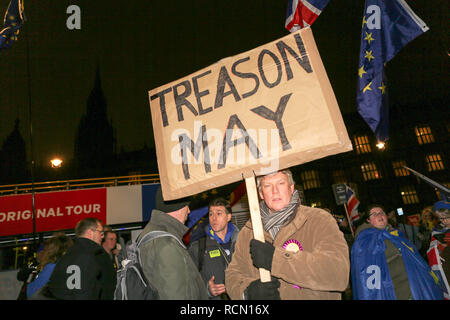 London, UK. 15th Jan, 2019. As MPs debate and vote on the Government Brexit’s deal inside the House of Commons hundreds of people gather in Parliament Square to watch the debate on giant screens and hear from a variety of politicians and speakers live on stage. Penelope Barritt/Alamy Live News Stock Photo