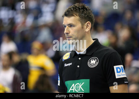 Berlin, Germany. 15th January, 2019.Team Germany coach Christian Prokop during the warm-up before the game Credit: Mickael Chavet/Alamy Live News Stock Photo