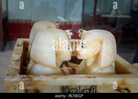 Alabaster canopic jars exhibits, treasures from the tomb of Tutankhamun on display in the Museum of Egyptian Antiquities (Cairo Museum), Cairo, Egypt Stock Photo