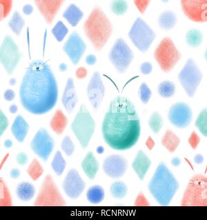 Easter rabbit hand drawn pattern colorfull light Stock Photo