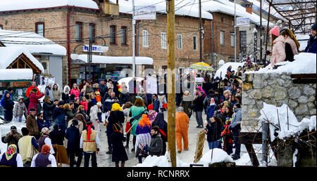 VEVCANI, MACEDONIA - 13 JANUARY , 2019: General atomosphere with dressed up participants at an annual Vevcani Carnival, in southwestern Macedonia,imag Stock Photo