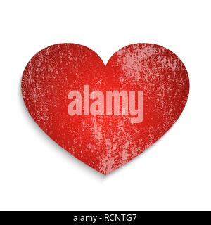 Red grunge heart, isolated. Vector illustration. Happy Valentine's day, greeting card with heart. Stock Vector