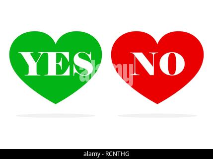 Hearts with Yes and No text. Vector illustration. Heart icons in flat design, isolated. Stock Vector