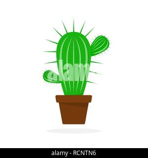 Cactus icon in flat design. Vector illustration. Cartoon cactus in flower pot. Stock Vector
