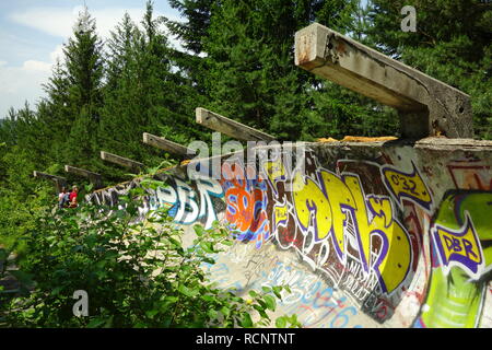 Abandoned Olympic Bobsleigh and Luge Track with lots of graffiti in Sarajevo, Bosnia Stock Photo