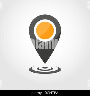 Map point icon in flat design. Vector illustration. Gray pointer on light background. Stock Vector