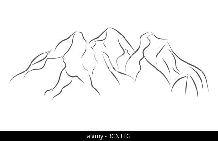 Abstract Mountains in flat design. Vector illustration. Gray mountain range icon, isolated on white background Stock Vector