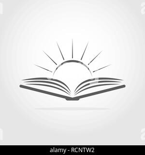 Book with sun icon in flat design. Vector Illustration. Gray book, isolated on light background Stock Vector