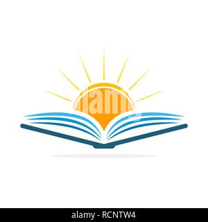 Book with sun icon in flat design. Vector Illustration. Colored book, isolated on light background Stock Vector