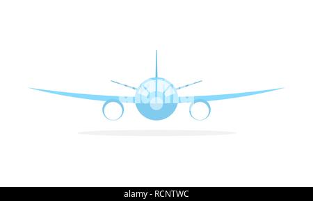 Aircraft icon, isolated on white background. Vector illustration. Blue airplanesign in flat design Stock Vector