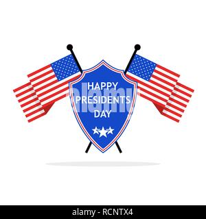 Presidents Day logo in flat design. Vector illustration. Abstract Presidents Day logo with shield and flags Stock Vector