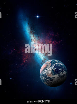 Planets of the solar system against the background of a galaxy in space. Stock Photo