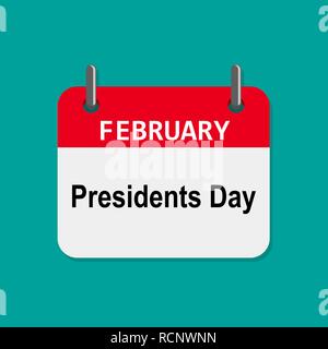 Calendar for Presidents Day in flat design. Vector illustration. Simple colored calendar icon Stock Vector