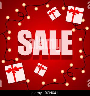 Big Sale abstract red banner with light bulbs. Vector illustration. Big Sale offer poster Stock Vector
