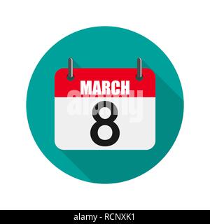 Calendar for March 8, Women's Day. Vector illustration. Simple colored calendar icon in flat design Stock Vector