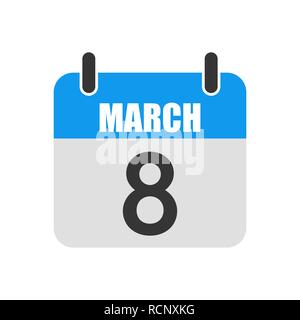 Calendar for March 8, Women's Day. Vector illustration. Simple colored calendar icon in flat design Stock Vector