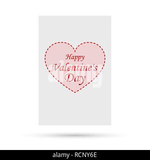 White banner with red heart shape. Vector illustration. Happy Valentines Day, greeting card isolated Stock Vector