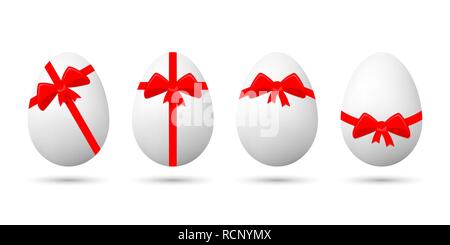 Set of Easter eggs with red bow. Vector illustration. Easter eggs isolated Stock Vector