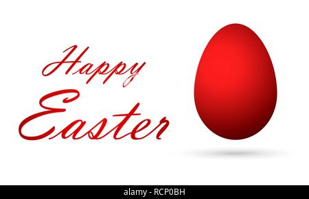 Easter greeting card with egg. Vector illustration. Happy Easter lettering and red egg Stock Vector