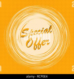 Special offer, grunge circle on pop art background. Vector illustration. Sale banner in flat design Stock Vector