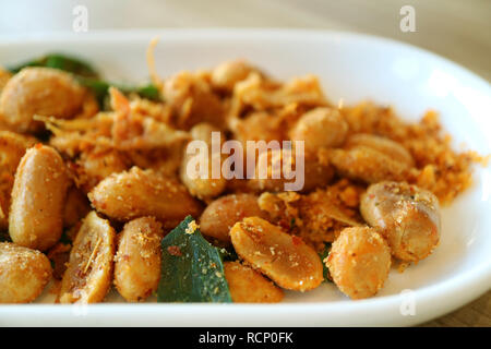 Closed Up Thai Style Roasted Peanuts with Spicy Herb Stock Photo