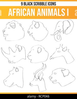 Black Piktoramme / icons about African animals. This icon set is perfect for creative people and designers who need the theme of African animals in th Stock Vector