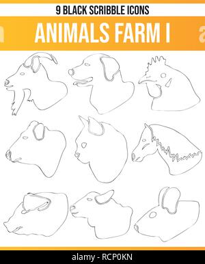 Black Piktoramme / icons on farm animals. This icon set is perfect for creative people and designers who need the theme of farm animals in their graph Stock Vector