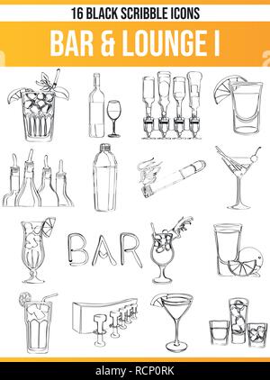 Black pictograms / icons on lounge. This icon set is perfect for creative people and designers who need the theme bar and cocktails in their graphic d Stock Vector