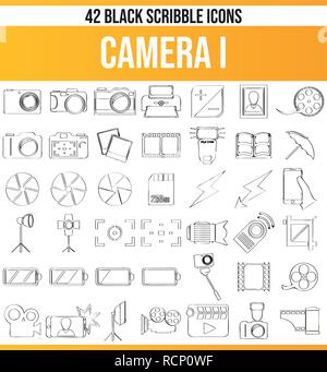 Black pictograms / icons on photography. This icon set is perfect for creative people and designers who need the issue of photo equipment in their gra Stock Vector