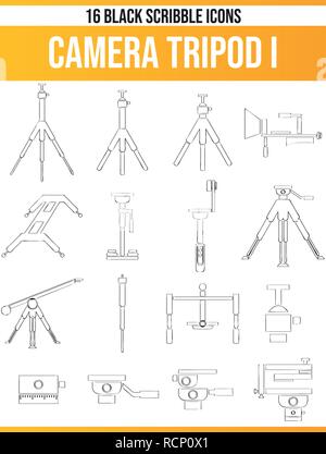Black pictograms / icons on camera tripods. This icon set is perfect for creative people and designers who need the subject stands in their graphic de Stock Vector