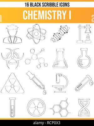 Black pictograms / icons on Chemistry. This icon set is perfect for creative people and designers who need on Chemistry in their graphic designs. Stock Vector