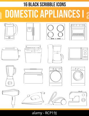 Black pictograms / icons on home appliances. This icon set is perfect for creative people and designers who need the issue of household appliances in  Stock Vector