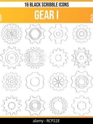 Black pictograms / icons on gear. This icon set is perfect for creative people and designers who need the theme of gear in their graphic designs. Stock Vector