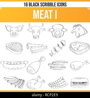 Black pictograms / icons on meat. This icon set is perfect for creative people and designers who need the issue of meat in their graphic designs. Stock Vector