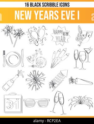 Black pictograms / icons on New Year. This icon set is perfect for creative people and designers who need the theme of New Year in their graphic desig Stock Vector