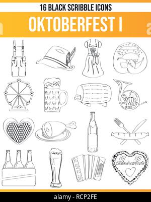 Black pictograms / icons on Oktoberfest. This icon set is perfect for creative people and designers who need the theme of Oktoberfest in their graphic Stock Vector