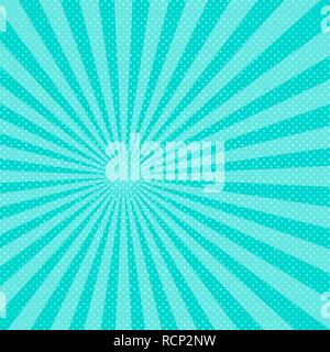 Pop art sunbeams background with dots. Vector illustration. Abstract background with halftone dots design. Stock Vector