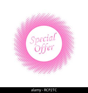 Special offer, grunge circle with halftone effect. Vector illustration. Sale banner isolated in flat design Stock Vector