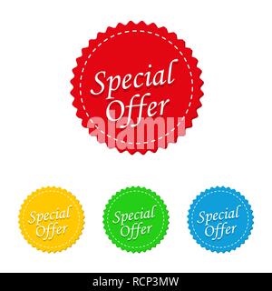 Set of colored labels with special offer in flat design. Vector illustration. Special offer label, isolated on white background Stock Vector